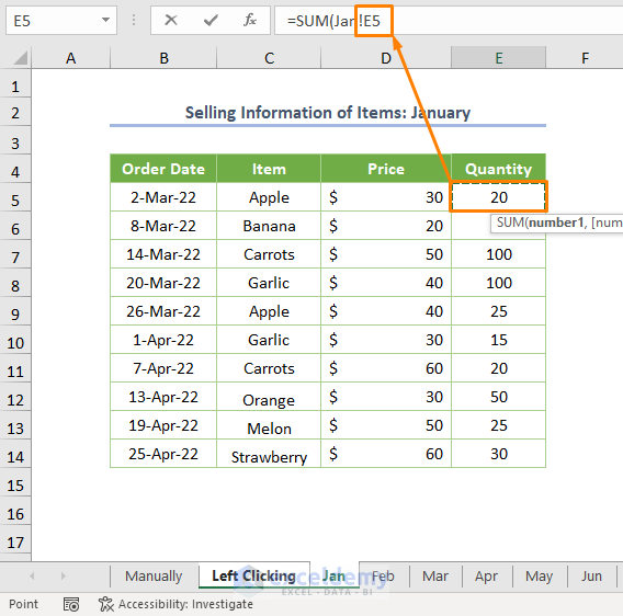 how to create a formula in excel for multiple sheets by left-clicking
