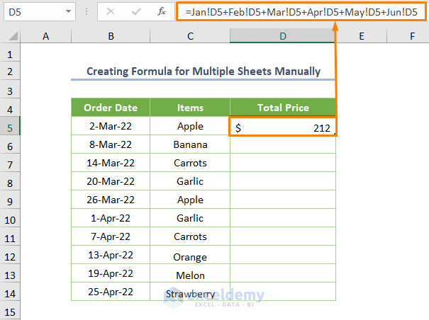 how to create a formula in excel for multiple sheets Manually