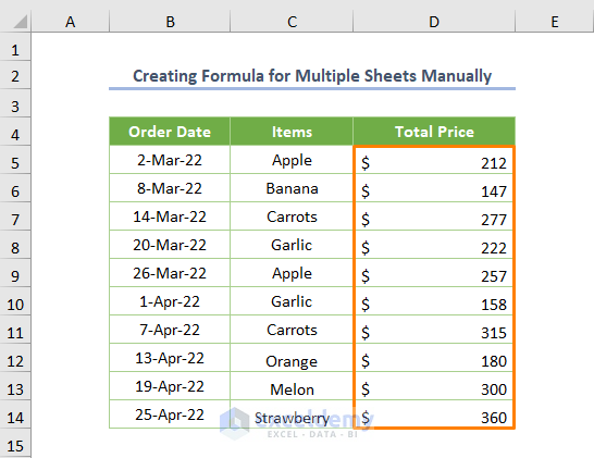 how to create a formula in excel for multiple sheets Manually