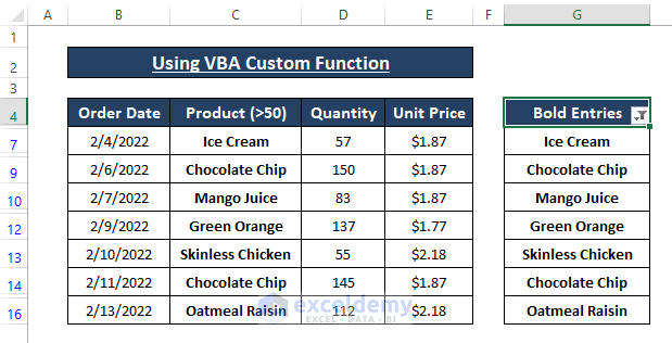 Custom function result-Formula to Find Bold Text in Excel