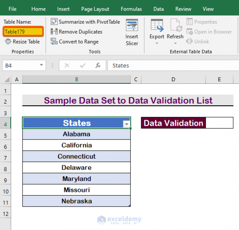 assignment for data validation in excel