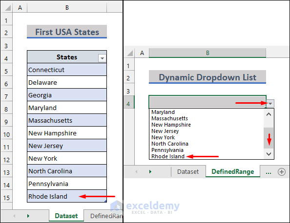 Data Validation Drop Down List with Excel Table Dynamic Range Using Defined Range