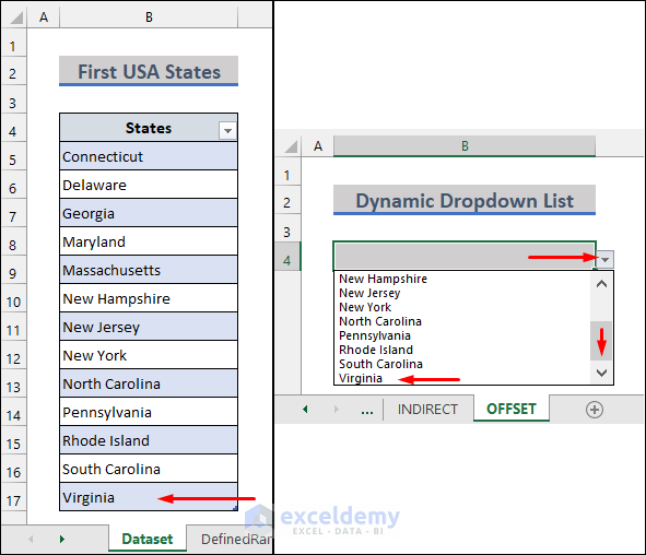 Data Validation Drop Down List with Excel Table Dynamic Range Using OFFSET Function