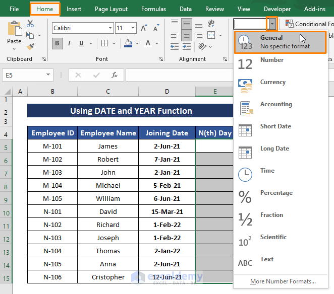 Date and Year function-Convert Date to Day of Year in Excel