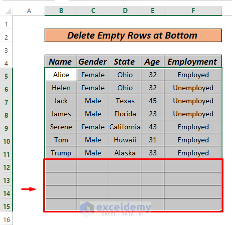 Delete Empty Rows at Bottom sorting