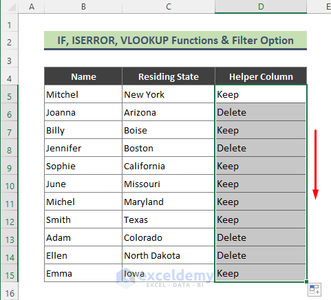 Apply Filter Option with Combination of IF, ISERROR, VLOOKUP Functions to Remove Rows Based on Another List