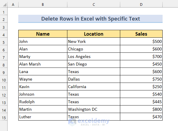 Delete Rows with Specific Text in Excel
