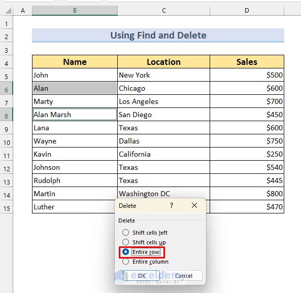 Delete Rows with Specific Text using Find Feature of Excel