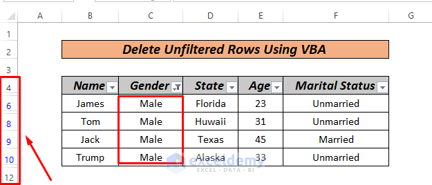 Delete Unfiltered Rows VBA used range