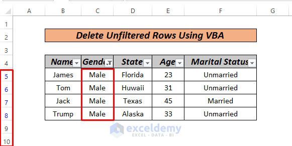 Delete Unfiltered Rows VBA in excel