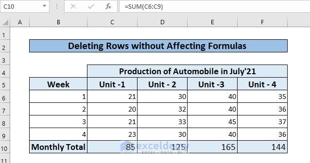 Deleting Rows in Excel without Affecting Formulas