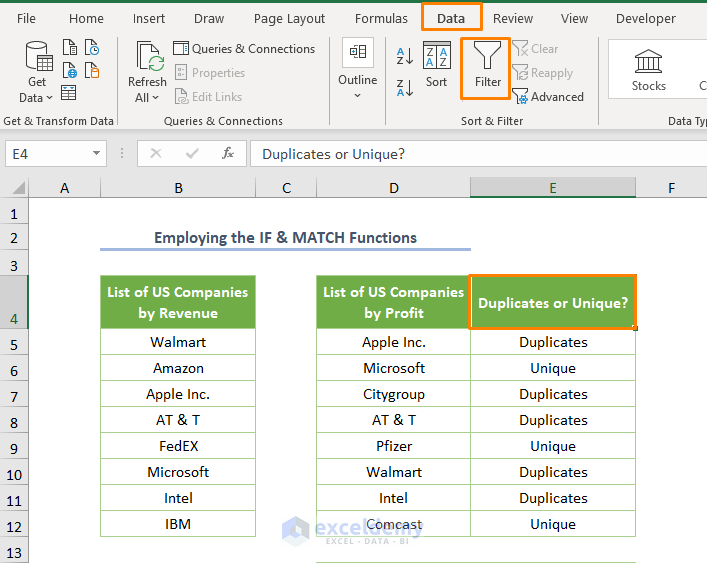 excel count duplicates in two columns Employing the IF and MATCH Functions