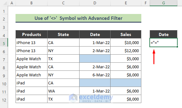 Delete Empty Cells Using ‘<>’ Symbol Along with Advanced Filter in Excel