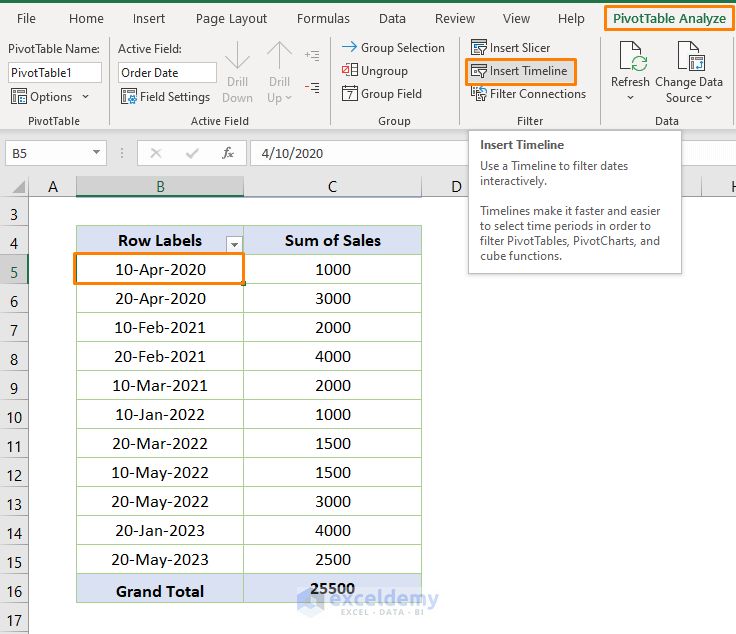 Excel Change Date Format in Pivot Table Timeline Slicer