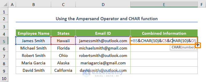 Using the Ampersand Operator and CHAR function