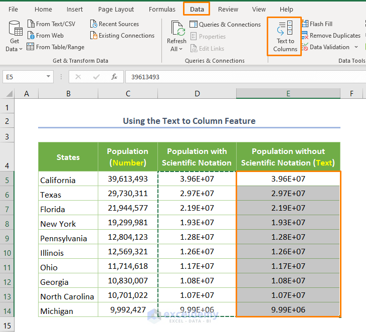 Excel Convert Number to Text without Scientific Notation Using the Text to Column Feature