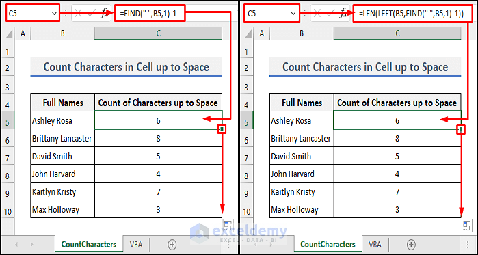 Excel Count Characters in Cell up to Space