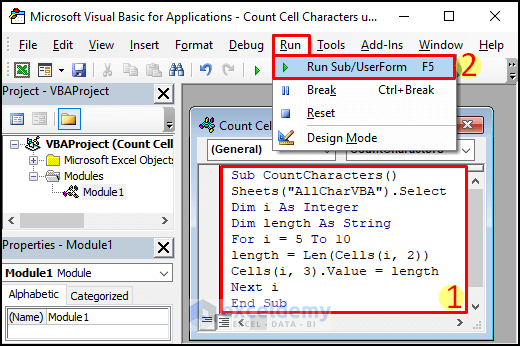 Count Characters in Cells with VBA in Excel