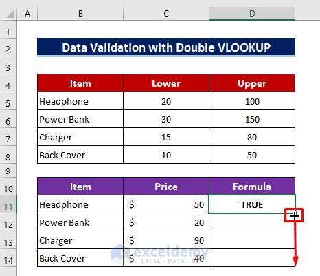Apply Dynamic Data Validation with Multiple VLOOKUP Formula