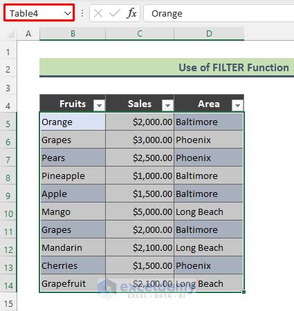 Excel FILTER Function to Extract Data Based on Data Validation Drop Down List