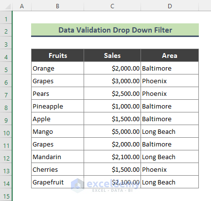2 Examples to Apply Excel Data Validation Drop Down List with Filter