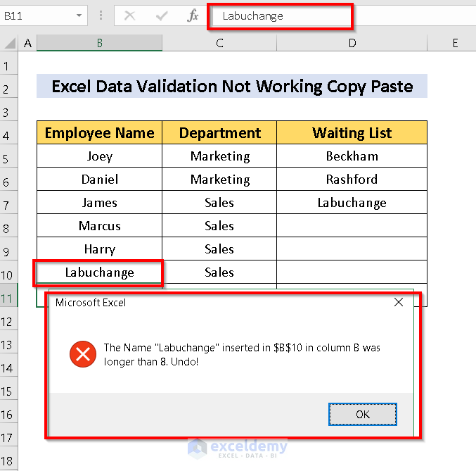 Excel Data Validation Not Working Copy Paste