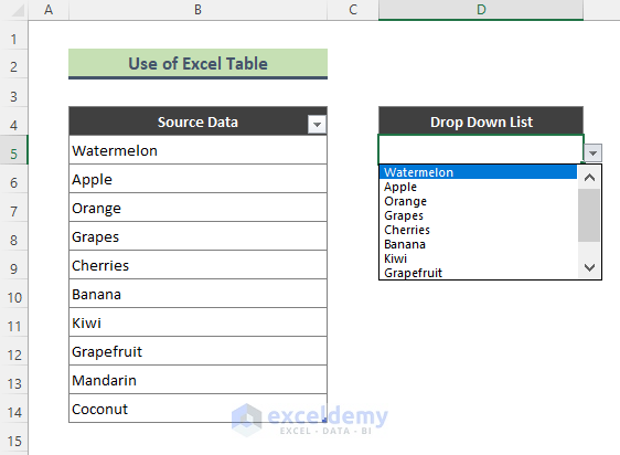 Using Excel Table