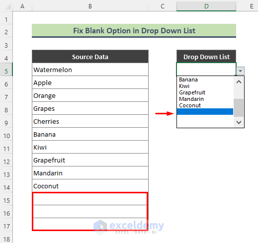 Fix Blank Option in Drop Down List Using Dynamic Named Range with Excel Formula