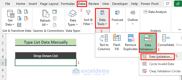 Manually Type List Values to Add Blank Option in Excel Drop Down List