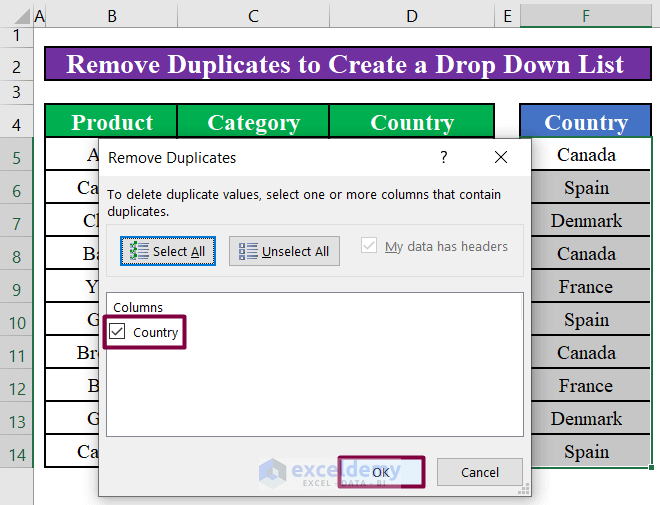 Removing Duplicates in Excel