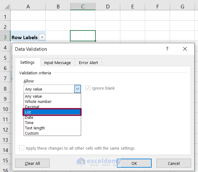  Insert a Pivot Table to Create a Drop Down List with Unique Values in Excel