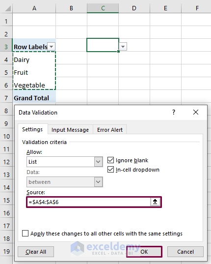  Insert a Pivot Table to Create a Drop Down List with Unique Values in Excel