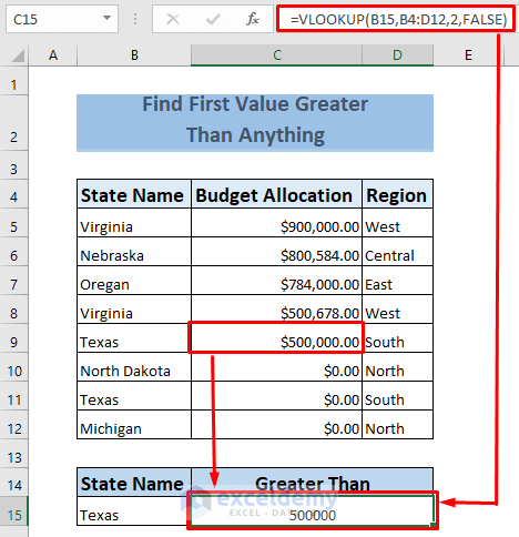 excel find first value greater than