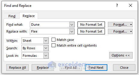 Ensure Cell Selection If Find and Replace Is Not Working in Excel