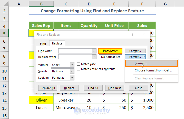 Excel Find and Replace within Selection Changing Formatting