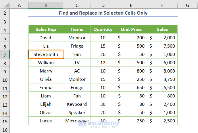 Excel Find and Replace within Selection Selected Cells Only