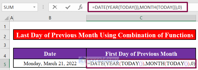 Calculate the First Day of the Previous Month Using the DATE, YEAR, and MONTH Functions