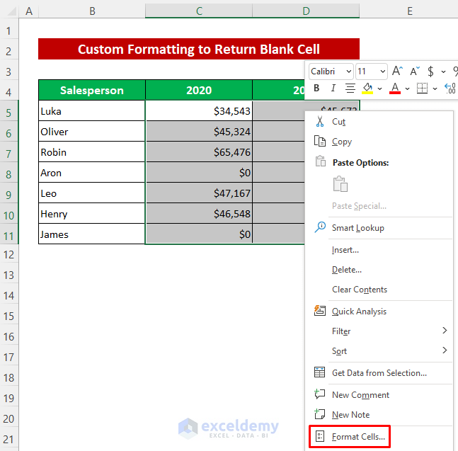 Apply Custom Formatting to Return Blank Cell instead of Zero