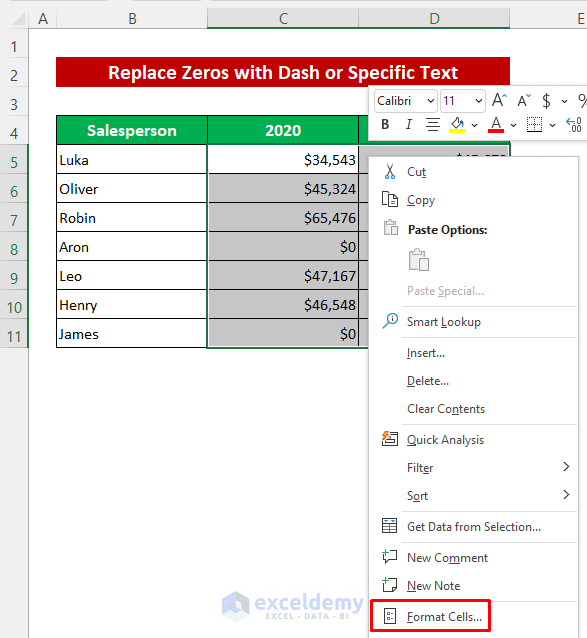 Replace Zeros with Dash or Specific Text