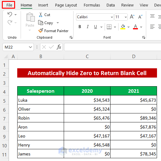 Automatically Hide Zero to Return Blank Cell in Excel