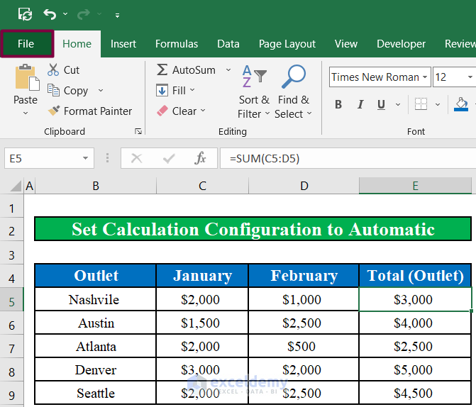 Change If the Formula Calculation to Automatic from Manual in Excel