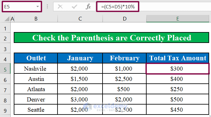 Correctly Place Parenthesis in Excel Formula 