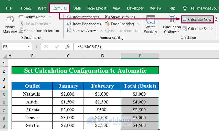 Change If the Formula Calculation to Automatic from Manual in Excel