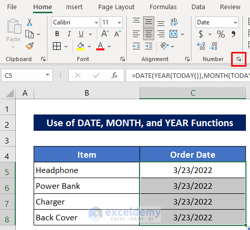 Use the DATE, MONTH, and YEAR Functions for Current Month and Year in Excel