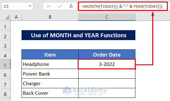 Use the MONTH and YEAR Functions for Current Month and Year in Excel