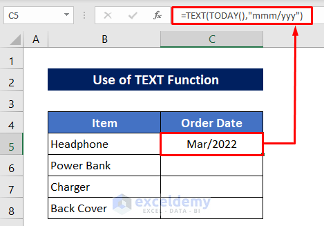 Use the TEXT Function in Excel for Current Month and Year