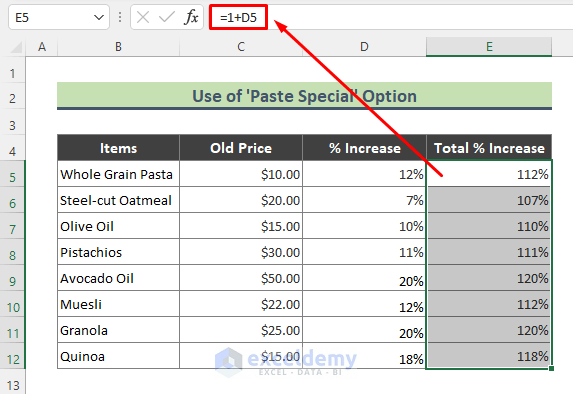 Use Excel ‘Paste Special’ Option to Add Percentage to Price