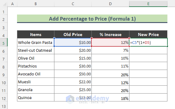 Add Percentage to Price Applying Simple Formula