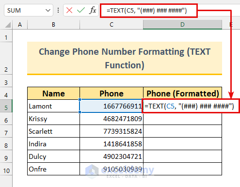 Excel Formula to Change Phone Number Format