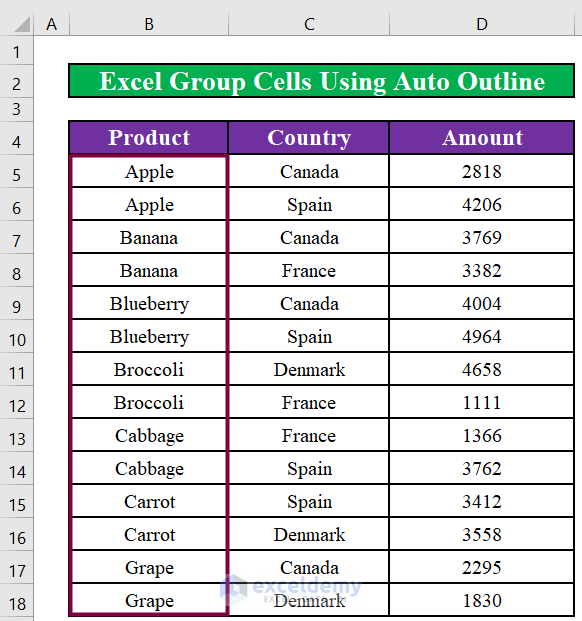 Apply the Auto Outline Option to Group Cells with Same Value in Excel